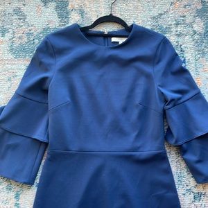 Tibi Bell Sleeve Navy Midi Dress (Size 8)